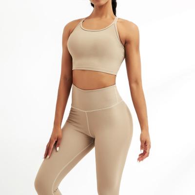 China Antibacterial Women's Workout Fits Seamless 2 Pcs Yoga Set High-waist Leggings And Sports Bra for sale