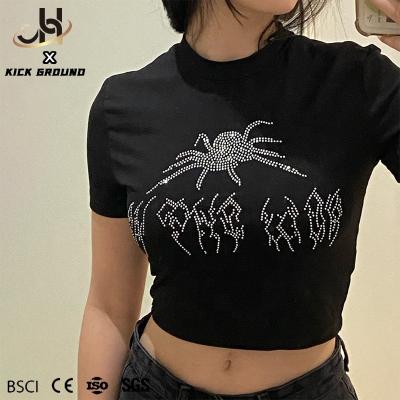 China Goth Spider Rhinestone Vintage JH Camisetas Mujer Short Sleeve T-Shirt Y2K Polyester Women's T-shirts Punk Graphics QUICK DRY Streetwear for sale