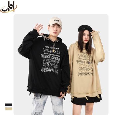 China JH Capuchas Y Sudaderas De Hombre Fashion Couples QUICK DRY Sweatshirt Lettered Streetwear Hole Designer High Quality Unisex Printed Hoodie for sale