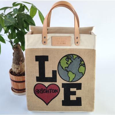 China Convenient/waterproof/durable lady fashion popular jute large tote beach canvas bag with leather handle for sale