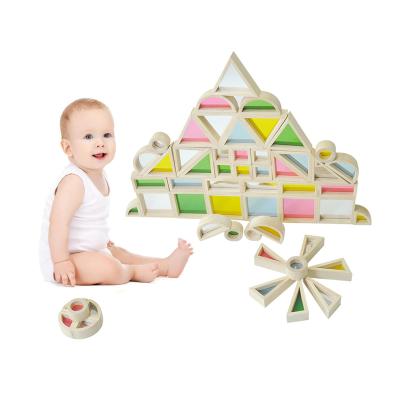 China 54pcs(4colors+1mirror)(9shape) Children's 54Pcs Acrylic Geometry Shapes Puzzle Kids Wooden Building Blocks educational toys for sale