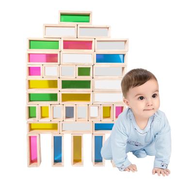 China Construction Toy Early Childhood Large Acrylic Rainbow Bricks Wooden Block Building Toy Puzzle Solution Education Toys for sale