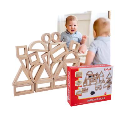 China Construction Toy 24pcs Kindergarten Rubber Wood Inlaid Mirror Kids Lens Building Blocks Toys for sale