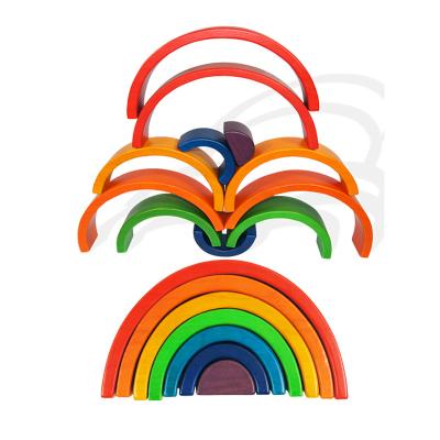 China 3D Domino Puzzle 7pcs Half Round Colorful Children's Dish Rainbow Arch Curved Bridges Building Block for sale