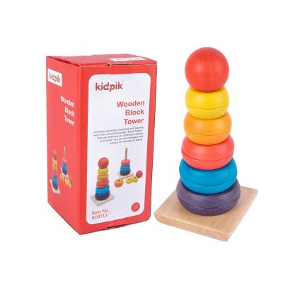 China Puzzle Game 11 Layers Puzzle Early Education Wooden Rainbow Stacking Blocks Hanoi Toy Tower for sale