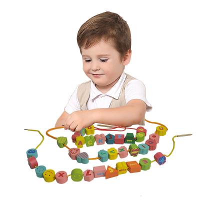 China Funny Colorful Letters Numbers 36Pcs Kids Spinning Beads Toys With Rope for sale