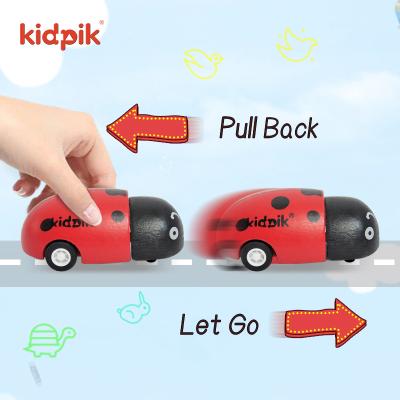 China Mini Animal Insert Cute Clockwork Beetle Beetle Ladybug Kids Soft Wooden Car Pull Back Toys for sale