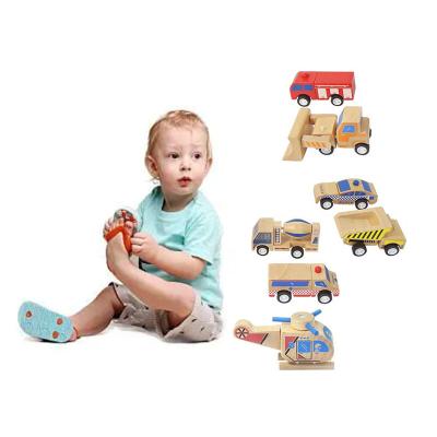 China Safe Wooden Bulldozer Helicopter Cement Fire Promotion 3d Puzzle Car Bulldozer Educational Toys for sale