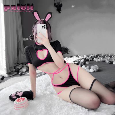 China Women Sexy Paloli Bondage Fun Design Heart-shaped Hollow Black And Bunny Cosplay Costumes Pink for sale