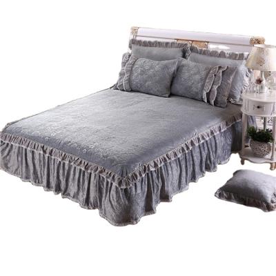 China Super soft velvet embossed bed skirt bedspread bed cover sets for sale