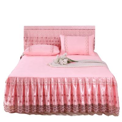 China Wholesale Polyester Pink Decorative Bed Sheet bedspread Bed Skirt for sale