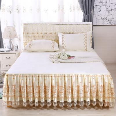 中国 Hot sale bed skirt set home cotton polyester fabric decorative linen lace bedspread bed skirt 販売のため