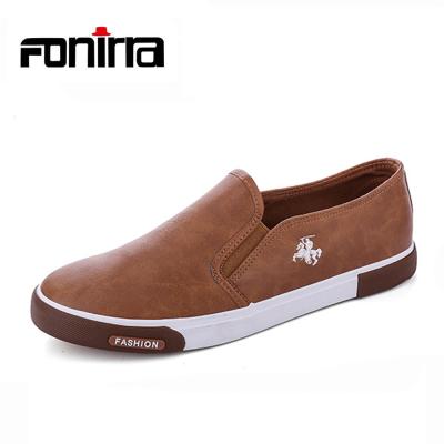 China Fashion Trend Big Size Cheap Flat Skateboard PU Leather Loafers Slip On Style Walking Men's Casual Shoes for sale