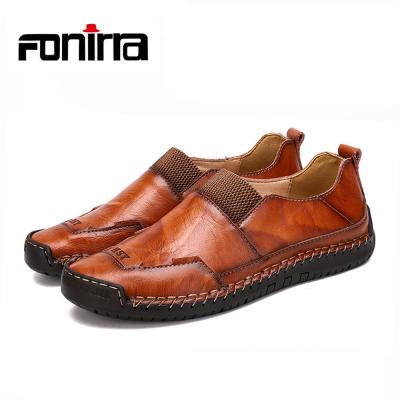 China Wholesale Flat Casual Motor Slip On Handmade Loafer Mens Genuine Leather Shoes for sale