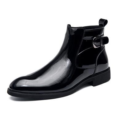 China Wholesale Anti-slippery Men's Casual Shoes Side Pointed Leather Men Chelsea Shoes Patent Leather Zipper Boots for sale