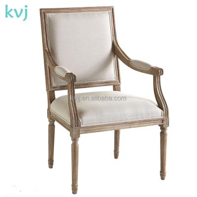 China KVJ-4086 Solid Wood Wooden Arm Louis XV Dining Chair Vintage Cafe Chair French Style Wooden Dining Chair for sale