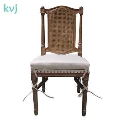 China Solid Wood Antique French Louis Cane Rattan Stackable Dining Chair KVJ-7164S Canvas Back Wood for sale