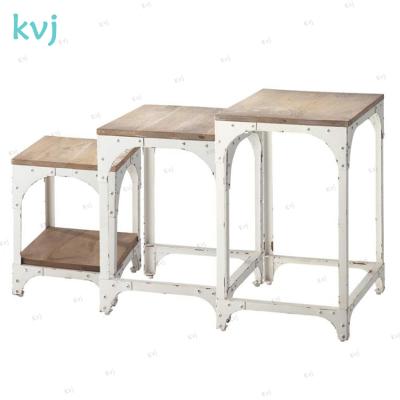 China Modern White White Industrial Metal Nest Table KVJ-7846 End Table Side End Table Wooden for sale