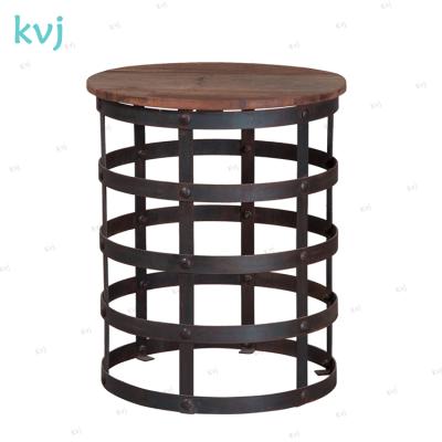 China Industrial Metal Vintage Solid Wood End Table KVJ-7862 End Side Table for sale