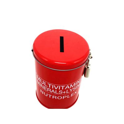 China Round watch coin bank tin boxes, tin box with lock, customized metal coin tin box for sale