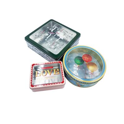 China Black Food Square Tin Box Cookies Tin Box Gift Package, Metal Tin Cookies Box Airtight With Window, Gift Box Iron Tin Window for sale