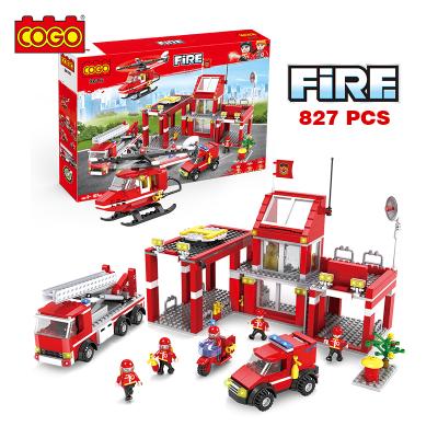 China New Children's Toy COGO 827 PCS 3D DIY Building Toy City Series Fire Station Building Block Brick Educational Toys For Children for sale