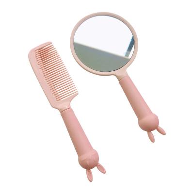 China Cute Creative Cute Handheld Travel Cartoon Rabbit Mirror Comb Set Hot Anti-static Mirror Handle Comb Anti-Static Mirror Comb for sale