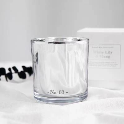 China Custom Logo Silver Candle Container Luxury Empty Glass Candle Jar Wholesale Home Decoration For Candle Making for sale