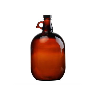 China Wholesale Beverage Handle Amber Glass Beer Growler Bottle 5 Liter 1 Gallon 128oz Clear Capacity Large Wine Cap for sale