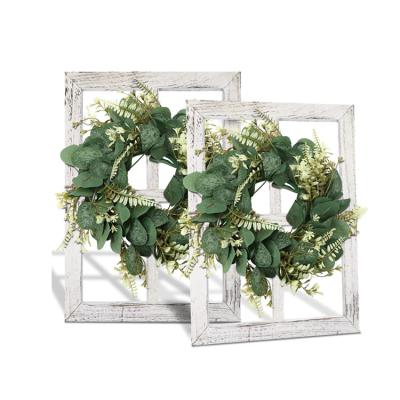 China Rustic eco friendly window frame wall decor with wood wreath modern home decor decoration for front entry, living room, dining room. for sale