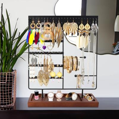 China High Quality Rustic Hot Selling Earring Display Rack Jewelry Organizer With Wooden Tray for sale