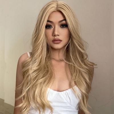 China Long Wig Golden Synthetic Medium Piece Daily Use Natural Loose Wave Wig For Colored Women Wholesale Synthetic Wigs for sale