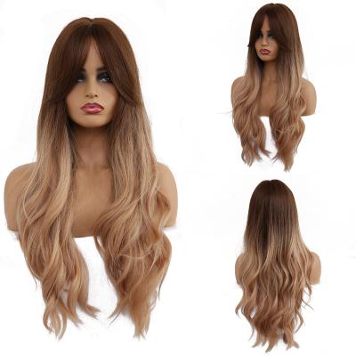 China Daily Wavy Black Blonde Brown Medium Part Wigs Ombre Use Synthetic Cosplay Wigs With Bangs For Women Hair Wigs Long Hair for sale