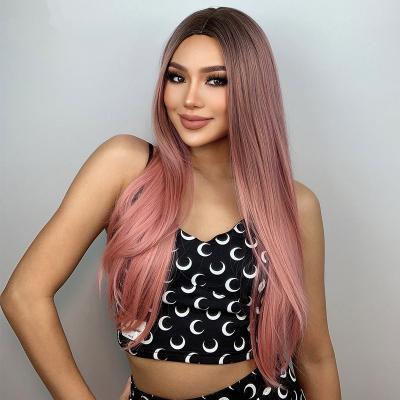 China Straight Black Daily Use Ombre Pink Long Synthetic Wigs For Women Synthetic Wigs Wholesale Prices for sale