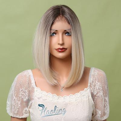 China Dark Brown Daily Fast Gradient Wholesale Seller Human Hair Lace Wig Straight Short Bob Head Lace Synthetic Wig Hd Delivery Straight for sale