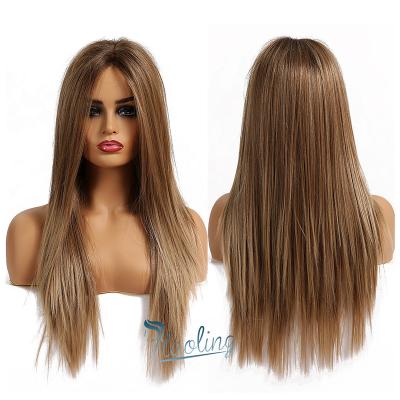 China Long Silky Straight Hair Synthetic Lace Front Wigs HAOLING Wig Synthetic Honey Brown Daily Wear Blonde Hair Front Lace Wig For Women for sale