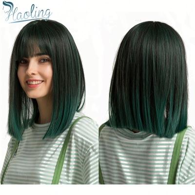 China HAOLING Fiber Daily High Temperature Resistant Artificial Hair Women's Straight Synthetic Wigs Bobo Lolita Cosplay Wig Green Wig for sale