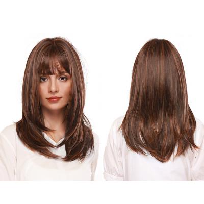 China Daily Use Dark Brown Long Straight Wig With Breathable High Shine Women's Fluffy Synthetic Wig Set Fast Delivery for sale