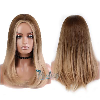 China HAOLING Daily Use Light Ash Brown Blonde Wavy Wig Synthetic Wig For Women Cheap Synthetic Wigs With Lowest Price for sale