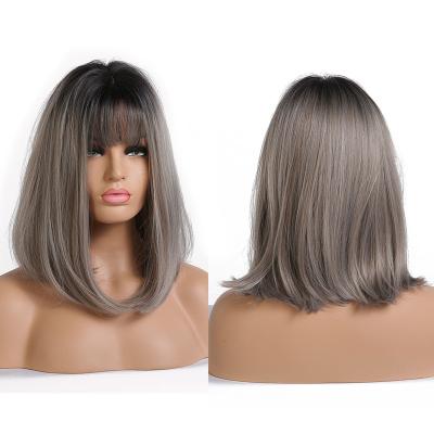 China Daily Use Straight Short Wigs For Women Of Color Ash Blonde Ombre Bob Synthetic Natural Black Wigs for sale