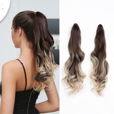 China Real Wave Hair Ponytails Wig Claw Clip 135g 18inch Wavy Synthetic Drawstring Ponytail Hair Extensions for sale