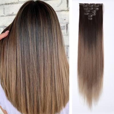 China Dark Brown Silky Straight Gradient Wave Light Brown Straight Hair Clip 24