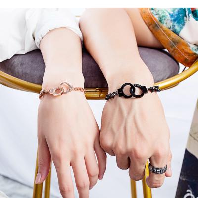 China Nickel Free Lead Free Hot Selling Amazon Lover Gift Personality Titanium Steel Handcuff Couple Bracelets for sale