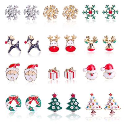 China Hot Sale Christmas Snowflake Stud Earrings Diamond Christmas Tree Ear Ornaments Bell New Christmas Cute Stud Earrings for sale