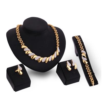 China Alloy Bridal Jewelry Set High Quality Alloy Bridal Jewelry Set Rhinestone Necklace Bracelet Rings Earrings 4pcs Bridal Wedding Jewelry Set for sale