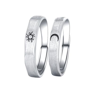 China CLASSIC S925 Sterling Silver Sun And Moon Couple Ring Valentine'S Day Gift New Opening Adjustable for sale