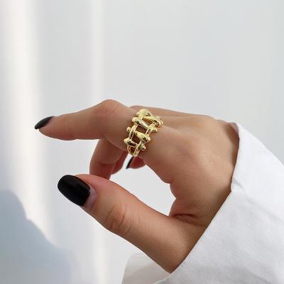 China Fashionable Simple Women's Ring Anillo Adjustable Finger Ring Copper Gold Plating Nail Personality Geometry Support Customization for sale