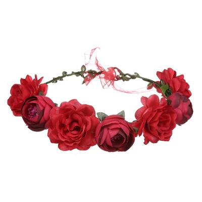 China Hot Sale Elegant Simulation Rose Flower Valentine's Day Seaside Bride Holiday Wreath Headband Rosa Flor Hair Accessories for sale