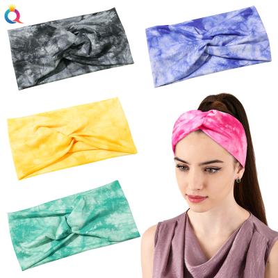 China Popular Amor Fashion Women Knotted Head wrap yoga girls workout sports turban folar Digital printing oversized tie dye headband for sale