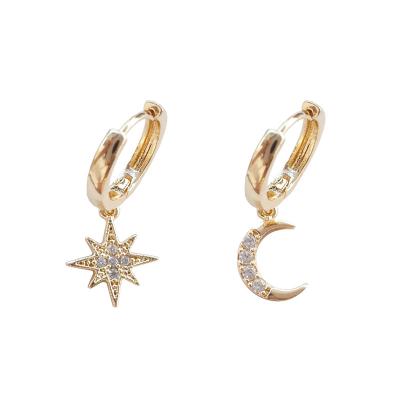 China Korean earring CLASSIC temperament stud personality star moon earring with diamond fashion simple wild new trend asymmetrical earring for sale